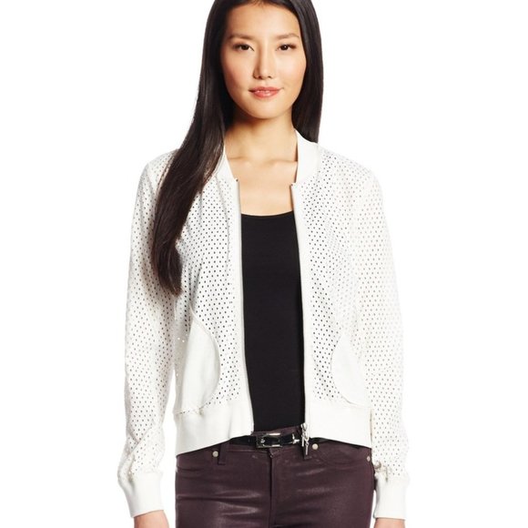 Rebecca Taylor Laser cut poplin bomber ivory white  jacket 6 M - Picture 2 of 12